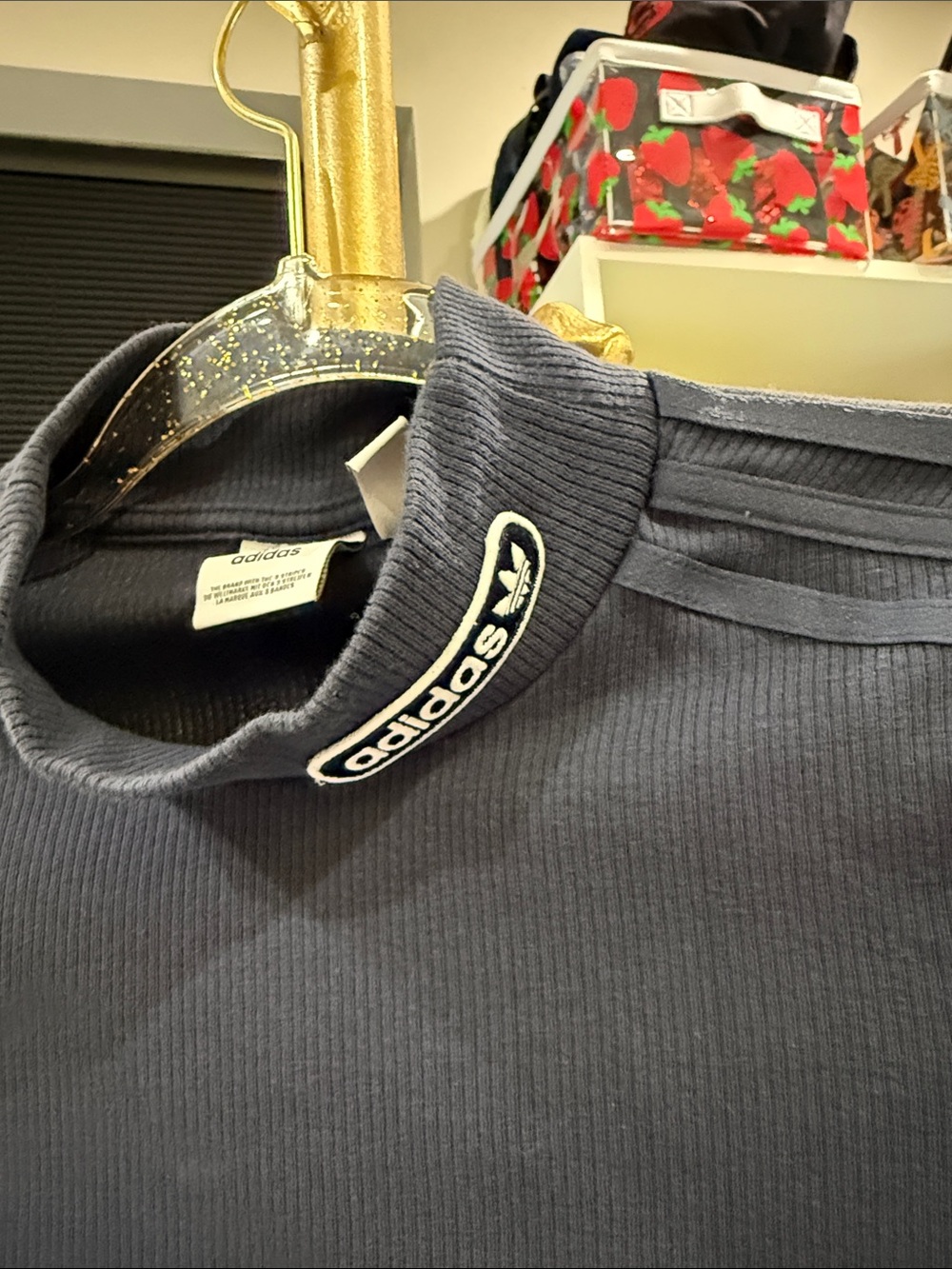 adidas Navy Ribbed Cropped Mock Neck Top xs - Picture 3 of 5